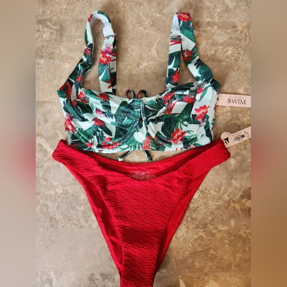 32D/S VS Swim Full Coverage Brazilian Bikini Set Tropical Island Getaway